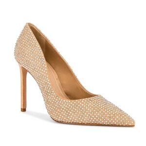 Schutz Fechado Salto Alto Lou Crystal Nubuck & Rhinestones Pump 9.5B Light Nude